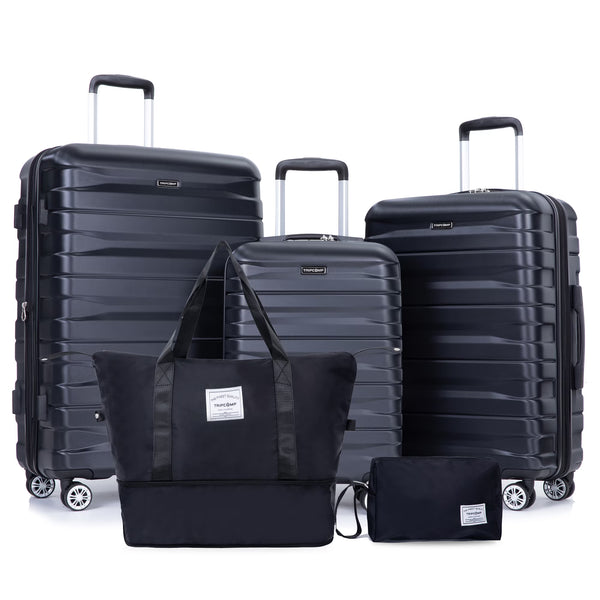 5-Piece Hardside Luggage Set with Duffel Bag & Spinner Wheels, 20/24/28 Inch Lightweight ABS Suitcases with TSA Lock,Black