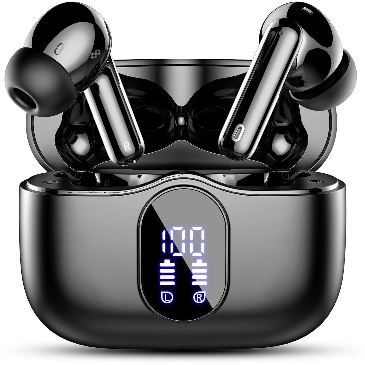 Wireless Earbuds, Bluetooth 5.4 Headphones Bass Stereo, Ear Buds with Noise Cancelling Mic, LED Display in Ear Earphones Clear Calls, IP7 Waterproof Bluetooth Earbuds for Laptop/Phones, Rose Gold