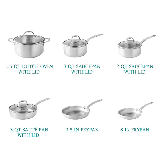 The Pioneer Woman 14-Piece Stainless Steel Cookware Set, Cooking Pots and Pans Set with Kitchen Utensils