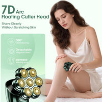 5-in-1 Women's Electric Razor, 7D Floating Head IPX7 Waterproof Wet Dry Body Shaver, Rechargeable Lady Hair Remover with LED Display for Face Legs Bikini, Retro Green