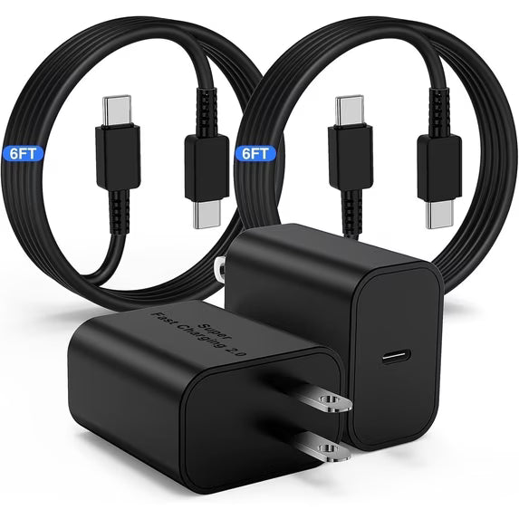 45W USB-C super fast charger 2-pack with 6 ft cables