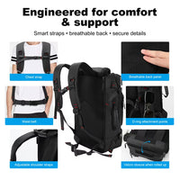 Convertible Travel Backpack & Duffel Bag - Airline-Approved Carry-On w/ Laptop Sleeve & USB Port, Black