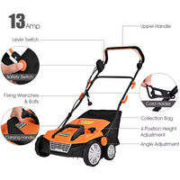 IronMax 13Amp Corded Scarifier 15" Electric Lawn Dethatcher w/50L Collection Bag Orange
