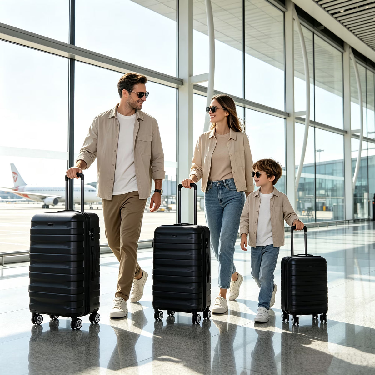 5-Piece Hardside Luggage Set with Duffel Bag & Spinner Wheels, 20/24/28 Inch Lightweight ABS Suitcases with TSA Lock,Black