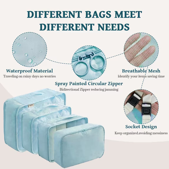 Ababeny 9 Set Compression Packing Cubes for Travel, Compression Packing Organizer Packing Bags for Traveling, Travel Pouch Set for Packing. Blue