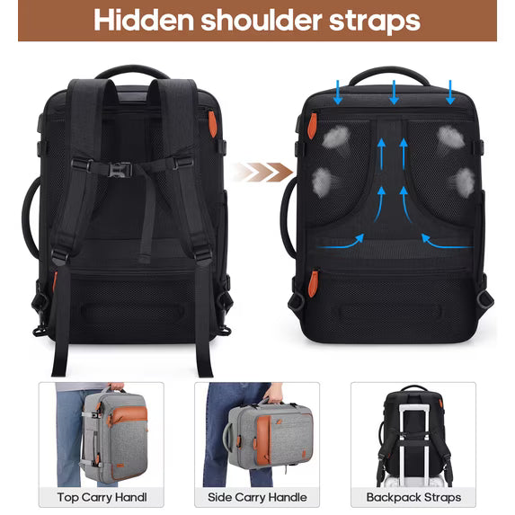 Travel Backpack for Men & Women Carry On Backpack Flight Approved Expandable 42L Waterproof Anti-Theft Personal Item Backpack with Packing Cubes and Shoe Pocket