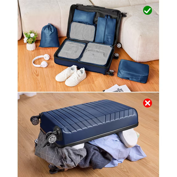 Gowill 3 Piece Luggage Sets Travel Suitcase Set with 7PCS Organizer Bags, Navy Blue
