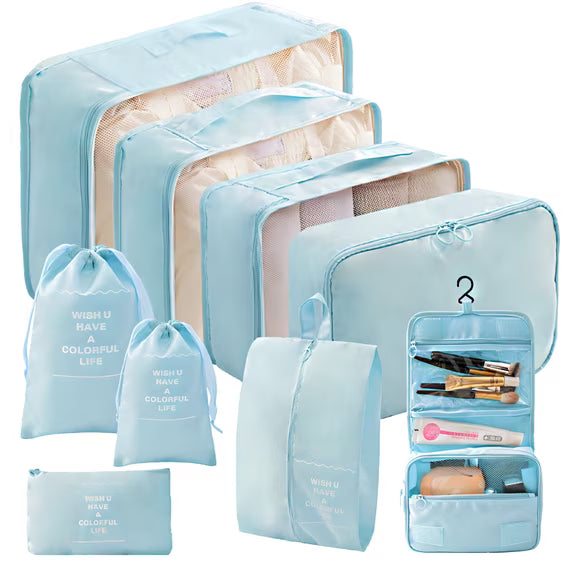 Ababeny 9 Set Compression Packing Cubes for Travel, Compression Packing Organizer Packing Bags for Traveling, Travel Pouch Set for Packing. Blue