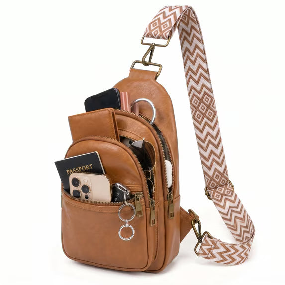 Crossbody Bag, Water Resistant PU Leather Sling Bag Fanny Pack Bum Bag, Small Travel Bag with Adjustable Strap, Brown