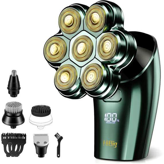 5-in-1 Women's Electric Razor, 7D Floating Head IPX7 Waterproof Wet Dry Body Shaver, Rechargeable Lady Hair Remover with LED Display for Face Legs Bikini, Retro Green