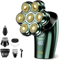 5-in-1 Women's Electric Razor, 7D Floating Head IPX7 Waterproof Wet Dry Body Shaver, Rechargeable Lady Hair Remover with LED Display for Face Legs Bikini, Retro Green