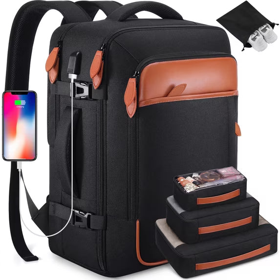 Travel Backpack for Men & Women Carry On Backpack Flight Approved Expandable 42L Waterproof Anti-Theft Personal Item Backpack with Packing Cubes and Shoe Pocket