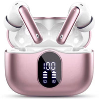 Wireless Earbuds, Bluetooth 5.4 Headphones Bass Stereo, Ear Buds with Noise Cancelling Mic, LED Display in Ear Earphones Clear Calls, IP7 Waterproof Bluetooth Earbuds for Laptop/Phones, Rose Gold