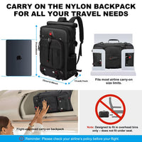 Convertible Travel Backpack & Duffel Bag - Airline-Approved Carry-On w/ Laptop Sleeve & USB Port, Black