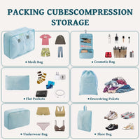Ababeny 9 Set Compression Packing Cubes for Travel, Compression Packing Organizer Packing Bags for Traveling, Travel Pouch Set for Packing. Blue