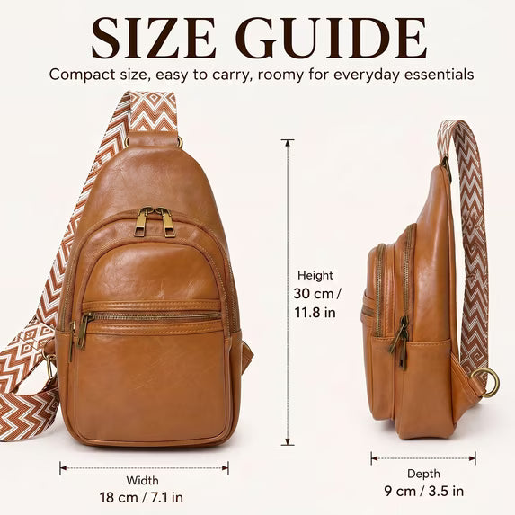Crossbody Bag, Water Resistant PU Leather Sling Bag Fanny Pack Bum Bag, Small Travel Bag with Adjustable Strap, Brown