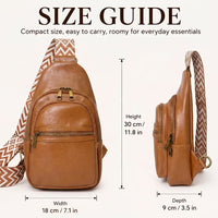 Crossbody Bag, Water Resistant PU Leather Sling Bag Fanny Pack Bum Bag, Small Travel Bag with Adjustable Strap, Brown