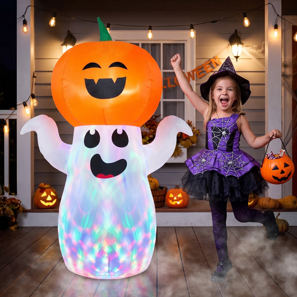 5 ft Halloween inflatable pumpkin ghost with rotating LED lights