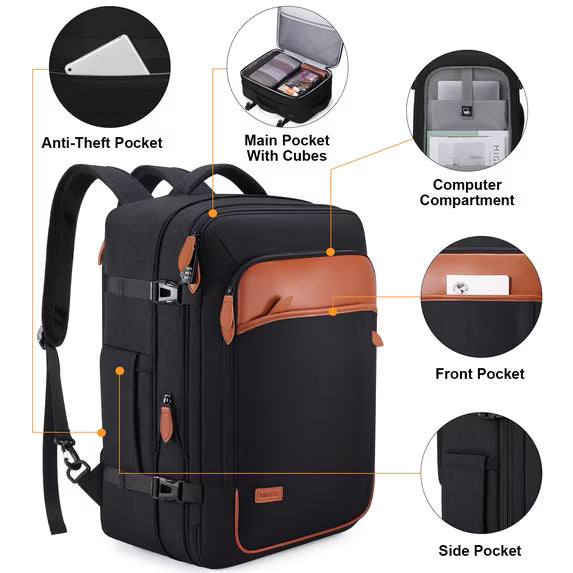 Travel Backpack for Men & Women Carry On Backpack Flight Approved Expandable 42L Waterproof Anti-Theft Personal Item Backpack with Packing Cubes and Shoe Pocket