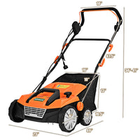 IronMax 13Amp Corded Scarifier 15" Electric Lawn Dethatcher w/50L Collection Bag Orange