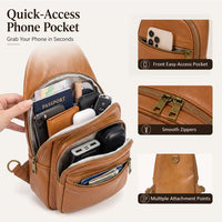 Crossbody Bag, Water Resistant PU Leather Sling Bag Fanny Pack Bum Bag, Small Travel Bag with Adjustable Strap, Brown